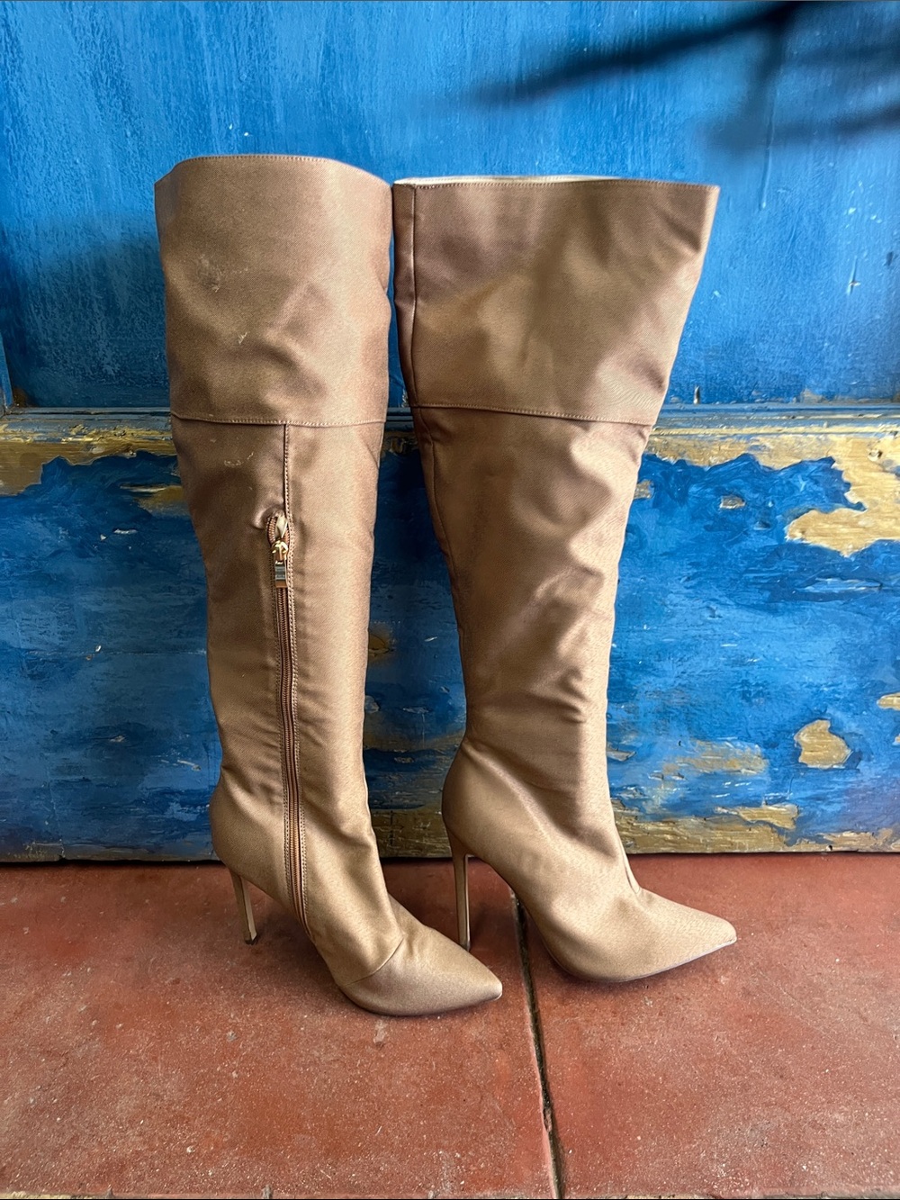 Sleek Brown Over-the-Knee Pointed-Toe Stiletto Boots